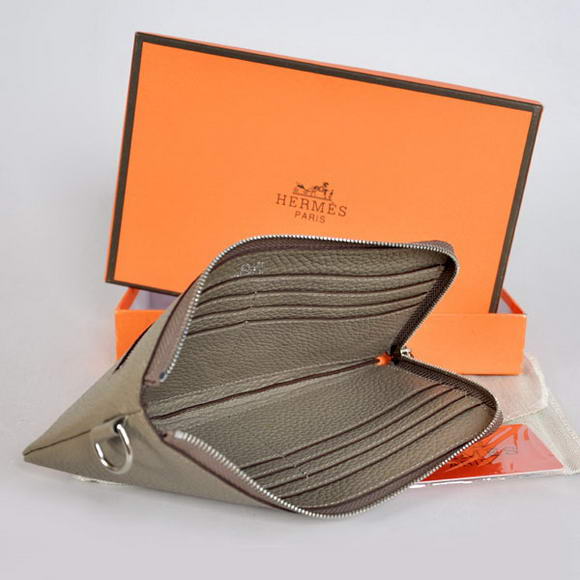 1:1 Quality Hermes Zipper Cards Wallet Togo Leather A908 Dark Grey Replica